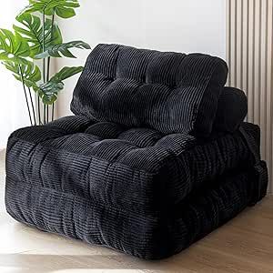 MAXYOYO Folding Sofa Bed, Convertible Sleeper Chair with Pillow Foldable Mattress with Back Support, Portable Fold Out Chair Bed Comfy Floor Sofa Lounge for Living Room Bedroom, Black, Single Bean Bag Sofa Bed, Fold Out Chair, Bed Comfy, Sofa Bed Convertible, Support Portable, Bed Making, Foldable Mattress, Folding Sofa Bed, Floor Sofa