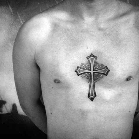 Top 37 Simple Christian Tattoo Ideas [2020 Inspiration Guide] Cross Chest Tattoo, Religious Tattoos For Men, Crucifix Tattoo, Small Cross Tattoos, 9 Tattoo, Tattoo Cross, Meaning Tattoos, Tattoo Chest, Tattoos Simple