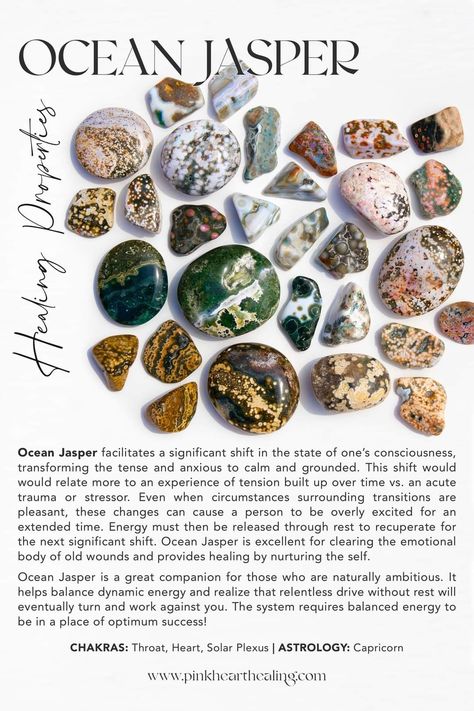 Balance Crystals, Ocean Jasper Meaning, Crystal Grimoire, Crystals For Kids, Spirituality Crystals, Witch Crystals, Jasper Meaning, Clear Energy, Divine Purpose