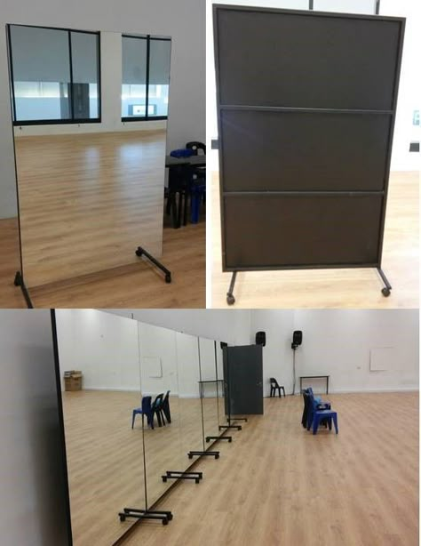 Portable dance studio mirrors. Turn them around to act as flats! How great are these? Dance Studio Essentials, Dance Studio Must Haves, Dance Studio Home, Home Ballet Studio, Dance Studio Aesthetic, Studio Mirrors, Dance Mirror, Dance Studio Ideas, Ballet Room