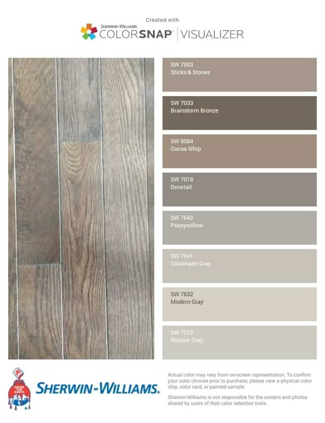 Dovetail Color Palette, Grayish Wood Floors, Wood Matching Colors, Sw Modern Gray Color Palette, Crushed I E Sherwin Williams, Flooring And Paint Color Schemes, Grayish Color Palette, Can You Paint Hardwood Floors, Grey Wood Color Palette