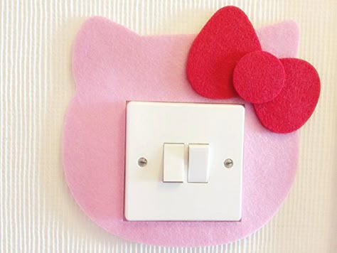 Hello Kitty Bathroom, Bedroom Decor Pink, Hello Kitty Decorations, Girls Wall Stickers, Hello Kitty Room Decor, Hello Kitty Bedroom, Hello Kitty Bed, Diy Hello Kitty, Light Switch Sticker