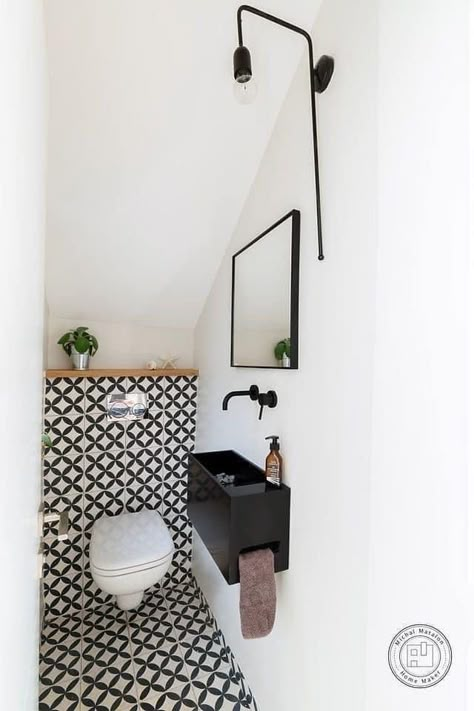 Stair Organization, Stair Remodel Ideas, Tiny Wet Room, Under Stairs Toilet, Understairs Toilet, Wc Decoration, Contemporary Powder Room, Tiny Powder Room, Small Downstairs Toilet