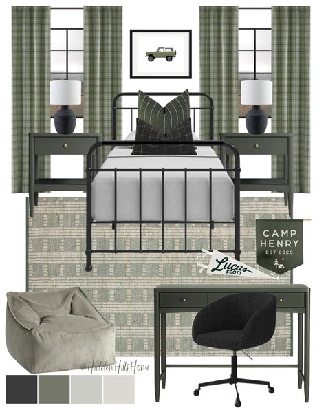 Shop Midville Drawer Platforms Bed and other curated products on LTK, the easiest way to shop everything from your favorite creators. Toddler Bedroom Green, Teen Boy Bedroom Green, Boys Room Mood Board, Boys Army Bedroom, Black Boy Room, Boys Bedroom Green, Tilly Upholstered Bed, Boys Bedroom Colors, Green Boys Room