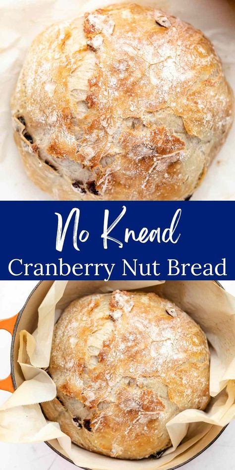 No Knead Cranberry Nut Bread - I Heart Eating Cranberry Walnut Bread Machine Recipe, Artesian Bread, Christmas Bread Recipes, Cranberry Nut Bread, Walnut Bread Recipe, Cranberry Walnut Bread, Make Homemade Bread, Cranberry Bread Recipes, Holiday Baking Ideas