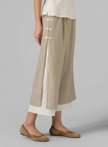 Linen Double-Layer Cropped Pants Beige/Off White Linen Pants Plus Size, Miss Me Outfits, Vivid Linen, Womens Pants Design, Linen Gauze, Pants Plus Size, Pants Women Fashion, Stylish Pants, Fashion Sewing Pattern