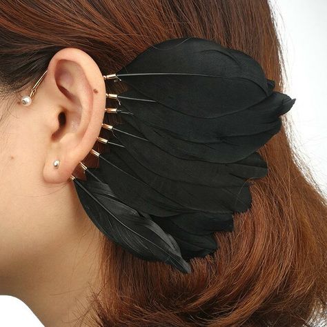 2020 New Classic White Black Feather Ear Hanging Earrings For Girls Women Without Piercing Crawlers Ear Cuff Fashion Jewelry _ - AliExpress Mobile Magical Clothing, Wire Ear Cuffs, Feather Ear Cuff, Witchy Style, Goth Earrings, Witchy Fashion, Steampunk Accessories, Earrings For Girls, Goth Style