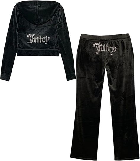 Amazon.com: Juicy Couture Women's Bling Velour Tracksuit : Clothing, Shoes & Jewelry Black Juicy Tracksuit, Juicy Couture Clothes, Juicy Tracksuit, Juicy Couture Tracksuit, Black Tracksuit, 2000s Fashion Trends, Juicy Couture Pants, Velour Tracksuit, Couture Pants