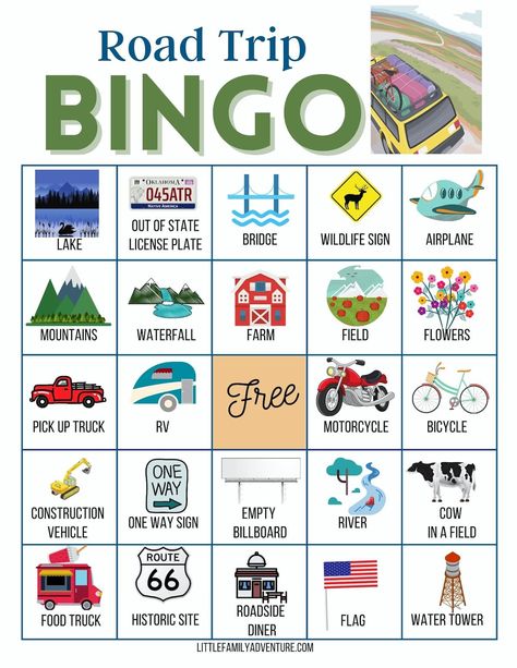 Keep the family entertained on your next trip with these travel bingo cards. They are free to download and contain to different sets of cards; license plate and road trip. So there will be hours of fun seareching for all the items on the list. Roadtrip Kid Ideas, Family Road Trip Activities, License Plate Bingo, Fun Games To Play On A Road Trip, Games To Play On A Bus Trip Fun, Things To Do On A 4 Hour Road Trip, Travel Bingo Printable For Kids, Kid Travel Activities, Car Bingo Free Printable