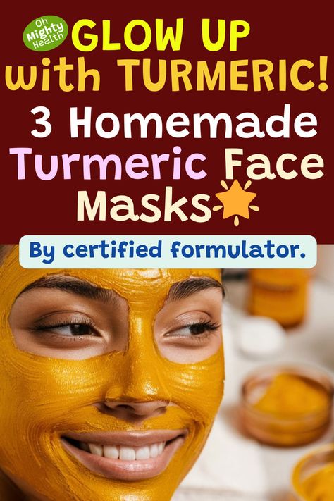 Lady with turmeric face mask. Text reads: Glow up with turmeric! 3 homemade turmeric face masks. Diy Skincare Routine, Skin Treatments For Acne, Face Masks For Glowing Skin, Masks For Glowing Skin, Face Masks Skin, Treatments For Acne, Glowing Skin Skincare, Glowing Skin Diy, Diy Turmeric Face Mask