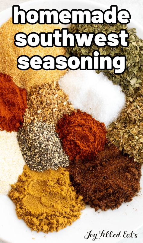 Use this Southwest Spice Blend to add a smoky flavor to your dishes! Perfect for Tex-Mex recipes, chicken dishes, and more! Southern Spice Blend, Rendezvous Seasoning Recipe, Southwest Blend Spice, Ap Seasoning Recipe, Mexican Seasoning Blend, Bbq Seasoning Recipe Spice Mixes, Southwest Seasoning Blend, Chili Seasoning Blend, Tex Mex Seasoning