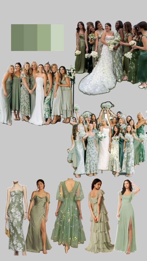 Bridesmaid Color Scheme, Bridesmaid Color, Sage Green Bridesmaid Dress, Floral Bridesmaid Dresses, Bridesmaid Colors, Bridesmaid Inspiration, Sage Wedding, Mismatched Bridesmaids, Mismatched Bridesmaid Dresses