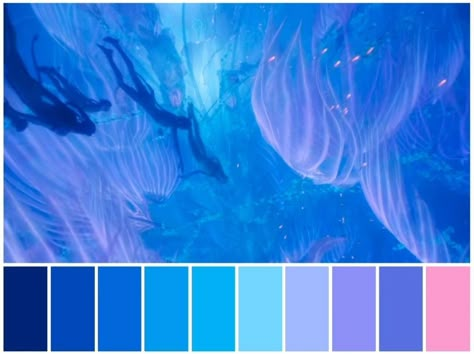 Sea Life Colour Palette, Undersea Color Palette, Water Color Pallete Blue, Deep Sea Palette, Under Water Colour Palette, Ocean Pallet Color, Avatar Color Palette, Deep Ocean Color Palette, Jellyfish Color Palette