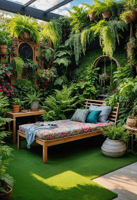 Bohemian Garden Inspiration, Subtropical Landscaping, Bohemian Garden Ideas, Eccentric Garden, Hippie Garden Ideas, Creative Backyard Ideas, Boho Outdoor Space, Boho Coastal Decor, Hippie Garden