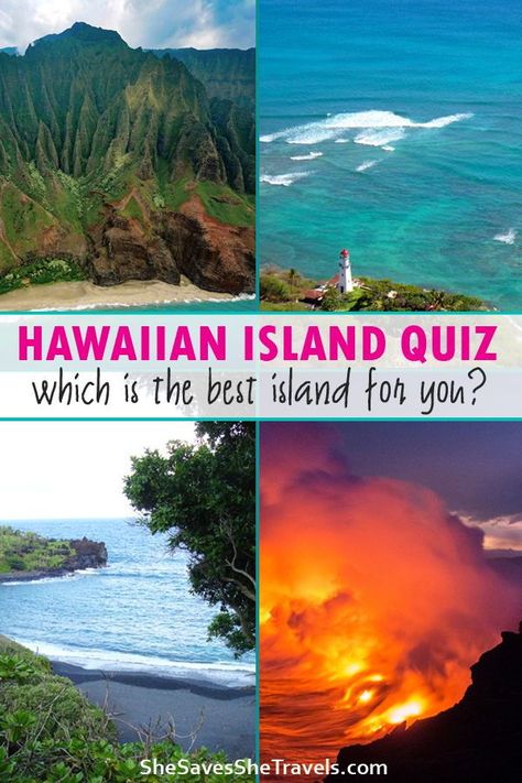 How do you know which is the best island in Hawaii to visit? Like which one is really right for you? While there’s plenty of things to do in Hawaii, each island has its own personality Take the quiz to find out which Hawaiian island is best for you! #hawaii #maui #oahu #kauai #thebigisland #waikiki #hawaiianvacation #blacksandbeach #roadtohana #kilauea #familyvacation #honeymoon #beachdestination #bucketlist Best Island In Hawaii, Hawaii 2023, Best Hawaiian Island, Hawaii Vacation Tips, Hawaii Trip Planning, Big Island Travel, Island Activities, Hawaii Activities, Best Island Vacation