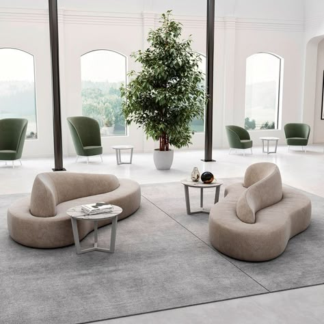 ✨️ The Star sofa ✨️ Modern furniture that is out of the ordinary. Its unique wave-shaped backrest runs down the center of this double-sided settee 🌊⁠ ⁠ This large, curved sofa calls for large hospitality settings: contemporary hotels, lobbies, lounges, and office breakout area designs. ⁠ ⁠⁠ #contractfurniture #madeinItaly #USA #lobbydesign #interiordesigninspiration #uniquefurnituredesigns #uniquefurniture #modernfurniture #contemporaryfurniture #sofa #settee #furnitureforbusinesses Sofa For Lobby, Lobby Lounge Seating, Commercial Sofa, Office Lounge Area Design, Office Seating Area, Office Lounge Area, Office Breakout, Modern Lobby, Lobby Seating