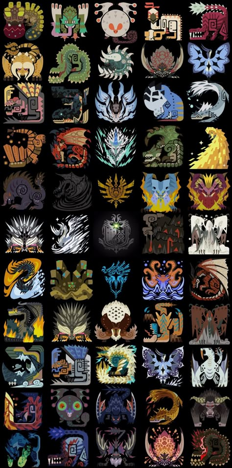 Monster Hunter Monster Concept Art, Monster Hunter Symbols, Monster Hunter Monster Icons, Paolumu Monster Hunter World, Monster Hunter World Creatures, Monster Hunter Icon Art, Monster Hunter Generations Ultimate, Monster Hunter Design, Monster Hunter World Monsters