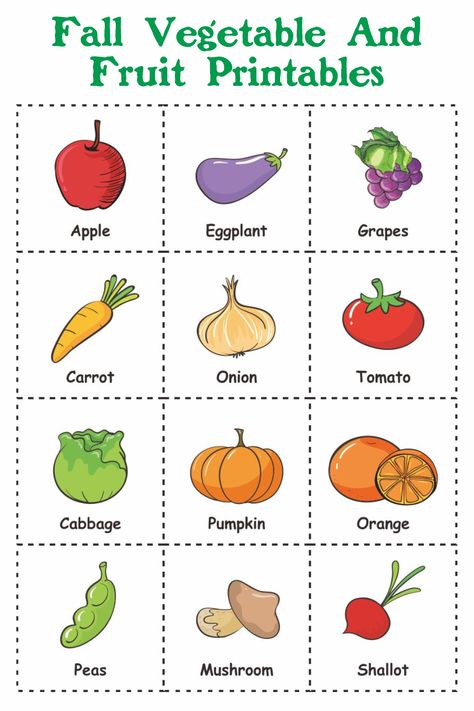 Introduce types of fruit to your child as early as possible! Use this template to teach it while playing with them. Free Vegetable Printables, Vegetable Template, Fruit Printables, Autumn Vegetables, Rainbow Experiment, Vegetable Chart, Kids Veggies, Vegetable Crafts, Fruits And Vegetables Pictures