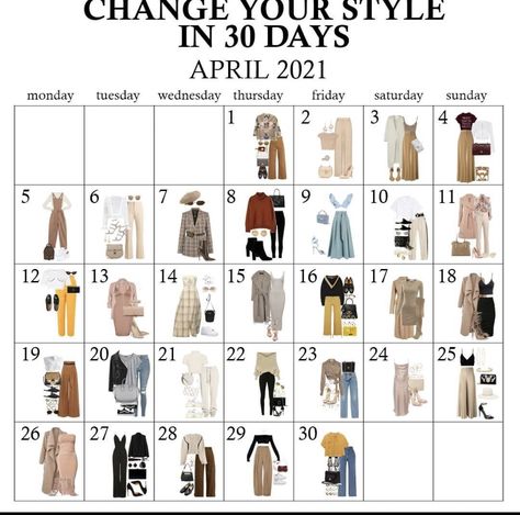 Monthly Outfit Planner, April Outfits, Outfit Calendar, Autumn Color Palette Fashion, Clothes Capsule Wardrobe, Outfit Planner, Classic Capsule Wardrobe, Kate Middleton Outfits, Casual Work Outfits Women