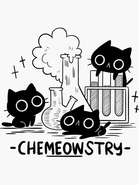 Chemistry Drawing, Science Cat, Chemistry Cat, Chemistry Posters, Science Drawing, Chemistry Art, Cat Doodle, Seni Dan Kraf, Stickers Design