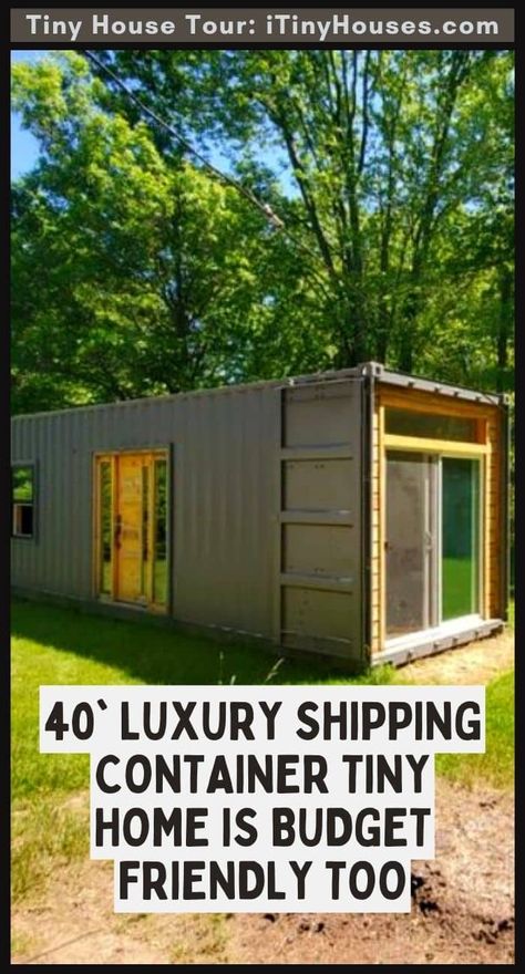 Packed with high end appliances and featuring a stunning design this 40’ luxury shipping container tiny home is worth checking out. Shipping Container Studio Apartment, 40 Foot Container Home, Shipping Container Floor Plans 40ft, Shipping Container Tiny House Layout, 40’ Container Home, 40ft Shipping Container Home Floor Plans, Inside Shipping Container Homes, Shipping Container Cabin Interior, Container House Design Floor Plans 40 Ft