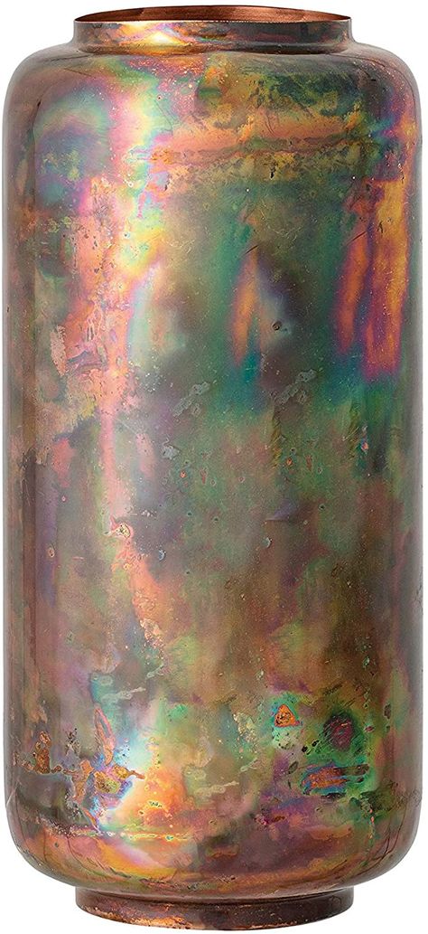 Amazon.com: Bloomingville Oxidized Copper Finish Metal Vase: Home & Kitchen Copper Furniture, Lightsaber Design, Patina Paint, The Spectre, Patina Metal, Metal Cylinder, Copper Vase, Copper Decor, Round Vase