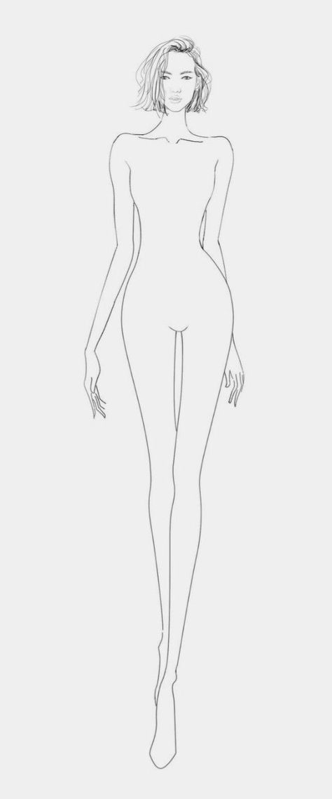 Model Outline Sketch, Women Dress Drawing Sketch, Fashion Model Outline, Model Silhouette Drawing, Croquis With Hair, Women Body Template, Croqui Template Female, Model Outline Figure Drawing, Fashion Illustration Body Figure Drawing