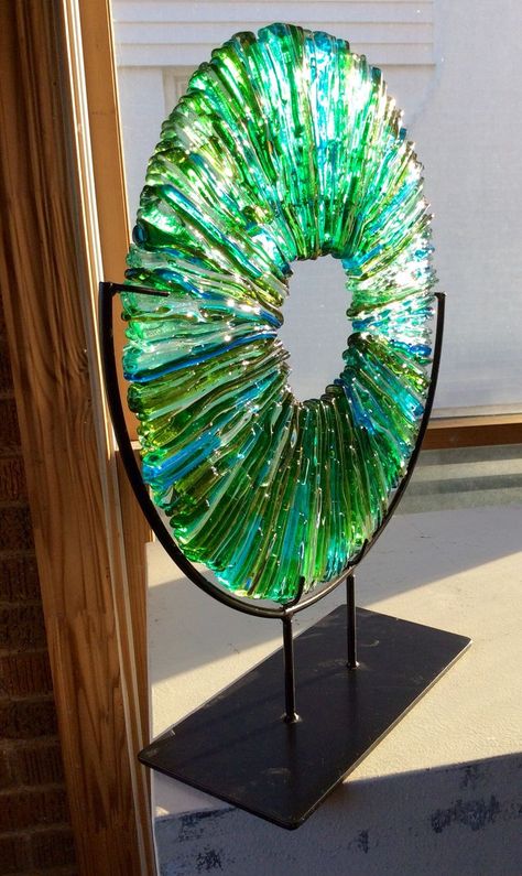 Larry Pile/Kessler Craftsman Kiln Glass Sculpture "Vitrium V" Pond Sculpture, Glass Houses, Slumped Glass, Fused Glass Wall Art, Glass Fusion Ideas, Fused Glass Artwork, Painted Glass Art, Glass Fusing Projects, Sparkly Things