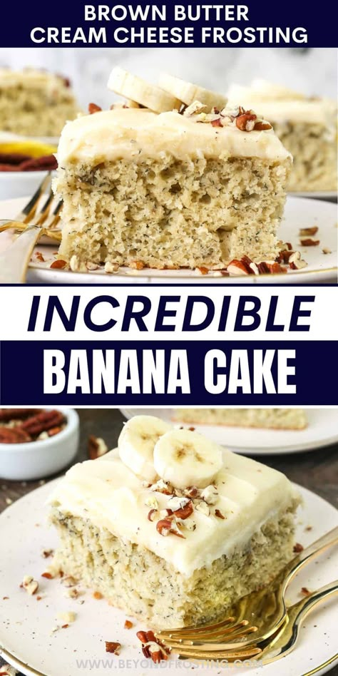 Taste Of Home Banana Cake, Best Banana Cake Ever, Banana Cake No Butter, Banana Cake With Walnuts Recipe, Cream Cheese Frosting For Banana Cake, Cream Cheese Banana Cake, The Best Banana Cake In The World, 4 Ripe Banana Recipes, Brown Butter Banana Cake