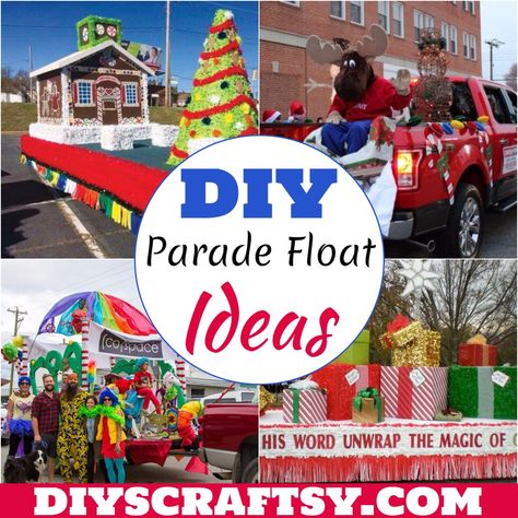 DIY Parade Float ideas on this page will help you build the most spectacular float for your son's or daughter's birthday. Parade Ideas Truck, Small Christmas Parade Float Ideas, How To Decorate A Parade Trailer, Parade Decorations Truck, Xmas Float Ideas, Diy Christmas Parade Float Decorations, Christmas Parade Float Ideas Theme Grinch, Parade Float Decorations Christmas, Cartoon Parade Float Ideas