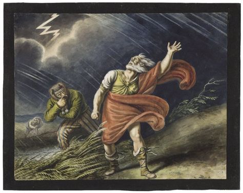 Johann Ramberg painting of Lear and the Fool in the storm (Act 3, scene 2; 1829) King Lear Aesthetic, King Lear Quotes, Classic Literature Movies, Shakespeare Aesthetic, Shakespeare Julius Caesar, Big Soft Curls, Shakespeare Characters, Literature Movies, Shakespeare Words