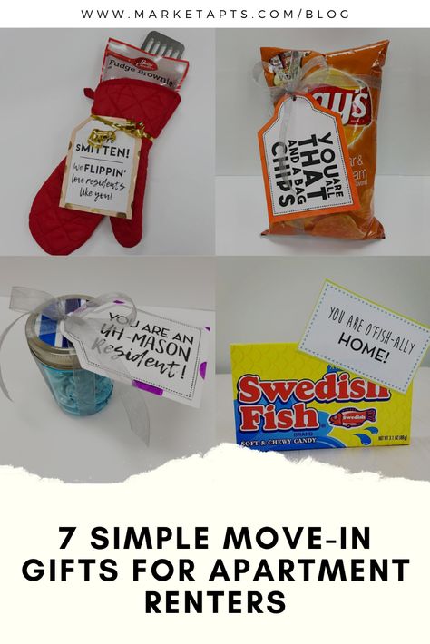 Seven simple move- in gifts for apartment renters! Let your residents know that you care about them with these easy move-in gifts. A first step in resident retention is providing your residents with a move-in gift! Find the seven gift ideas in our blog post.  #gift #simple #residentretention #moveingift #movein #apartment #pun #cheap Leasing Move In Gifts, Renewal Gift Ideas For Residents, Welcome Gift For New Renters, Apartment Resident Gifts, Apartment Leasing Ideas Move In Gifts, Resident Welcome Gifts, Move In Gifts For New Residents, Apartment Renewal Gifts, Renewal Ideas For Apartments