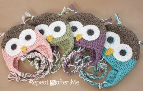 Crochet Owl Hat Pattern in Newborn-Adult Sizes - Repeat Crafter Me Baby Hat Free Pattern, Crochet Owl Hat, Repeat Crafter Me, Crochet Baby Beanie, Crochet Baby Hat Patterns, Crochet Kids Hats, Hat Patterns Free, Baby Crochet Patterns Free, Owl Hat