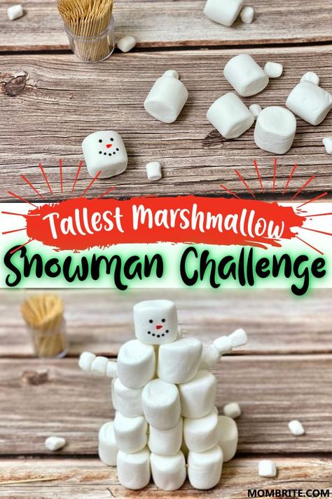 Tallest Snowman Stem Challenge, Christmas Makerspace Activities, Marshmallow Stem Challenge, Winter Fun Activities For Kids, Winter Party School Ideas, Tallest Marshmallow Snowman Challenge, Tallest Snowman Challenge, Winter Theme Games For Kids, Winter Party Craft 3rd Grade