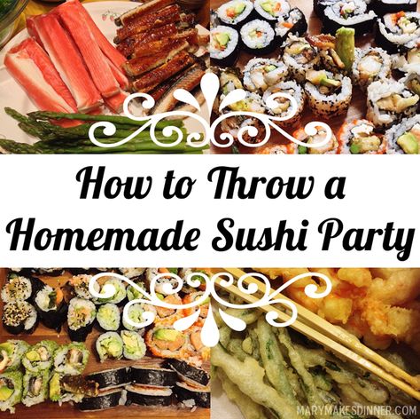 Homemade Sushi Ingredients, Sushi Making Party Ideas, Sides For Sushi Dinner, Sushi Party Food Ideas, Sushi Party Platter, Make Your Own Sushi Party, Sushi Side Dishes, Sushi Sides, Sushi Dinner Ideas