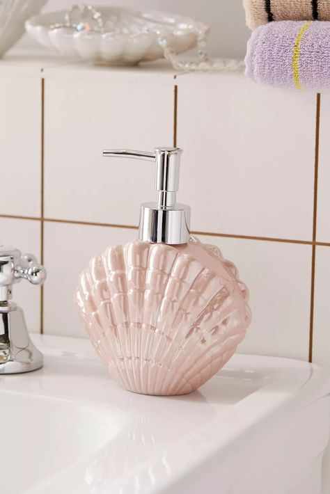 Shell Soap Dispenser | Urban Outfitters Seashell Silhouette, Ocean Bathroom Decor, Ocean Bathroom, Uo Home, Shell Collection, Bathroom Accessories Sets, Terrarium Diy, Ceramic Flower Pots, Soap Pump