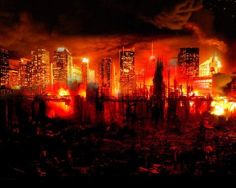 Destroyed City by smolik666 on DeviantArt City Burning Aesthetic, Burning City Aesthetic, Burning Building Aesthetic, City Backgrounds, City On Fire, Destroyed City, Burning City, Apocalyptic World, Opening Scene