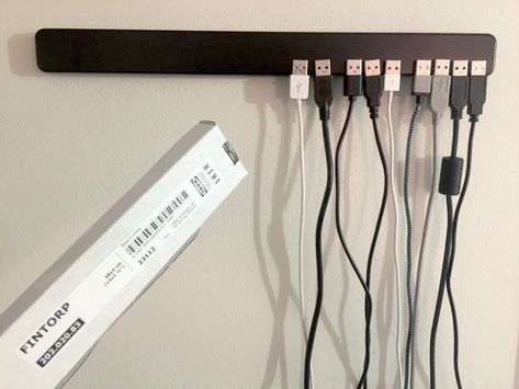 No more mess magnetic USB cable organizer.      Gloucestershire Resource Centre http://www.grcltd.org/scrapstore/ Magnetic Cable Organizer, Cable Storage Ideas, Cable Organizer Diy, Cables Organizer, Cable Management Diy, Hide Electrical Cords, Usb Cable Storage, Cable Organization, Ikea Organization Hacks