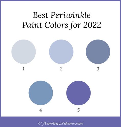 Find out the paint colors that have been chosen as the 2022 color of the year by Pantone, Benjamin Moore, Sherwin Williams and Behr. There's grey, blue, green and yellow...so lots of choice for 2022 interior design trends that will update your room decor. Periwinkle Blue Paint Benjamin Moore, Periwinkle Paint Color Benjamin Moore, Benjamin Moore Periwinkle Blue, Periwinkle Bathroom Paint, Periwinkle Blue Room, Behr Periwinkle Paint, Perfect Periwinkle Sherwin Williams, Light Periwinkle Paint, Periwinkle Door Color