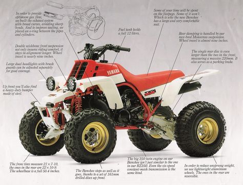 1987 Banshee Front | Scan of a sales brochure for the first … | Flickr Atv Four Wheelers, Atv Motocross, Go Kart Frame, Yamaha Banshee, Sales Brochure, Big Boy Toys, Atv Quads, Vintage Motorcycles, Rc Toys