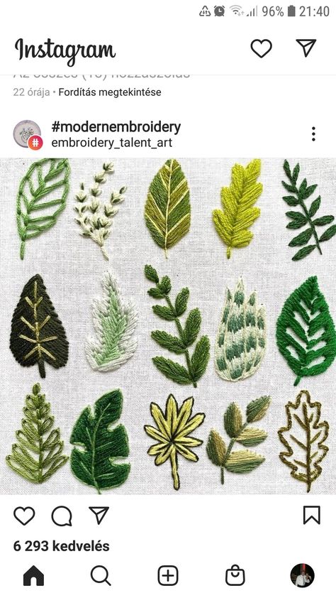 Sulaman Pita, Embroidery Leaf, Embroidery Wall Art, Basic Embroidery Stitches, Embroidery Stitches Tutorial, Hand Embroidery Projects, Pola Sulam, Hand Embroidery Flowers, Embroidery Flowers Pattern