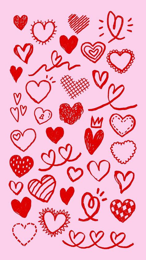 Heart Pattern Design, Valentines 2023, Valentine Doodle, Cute Motifs, Background Heart, Cute Pink Background, Heart Doodle, Valentine Background, Heart Illustration