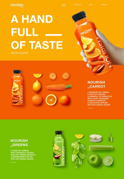 Nourish | Daily Juice :: Behance Fruit Juice Brands, Fruit Juice Packaging, Salad Packaging, Juice Menu, Juice Ad, Juice Company, Resep Smoothie, Juice Branding, Fruit Packaging