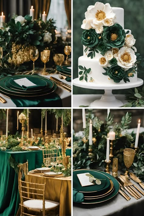 Forest Green and Gold Wedding Color Ideas: Beautiful Fall Wedding Ideas - Francisca's Bridal Forest Green And Gold Wedding, Forest Green And Gold, Green And Gold Wedding, Baddie Apartment, Beautiful Fall Wedding, Fall Wedding Ideas, Wedding Color Ideas, Fall Decor Ideas, Apartment Bedroom