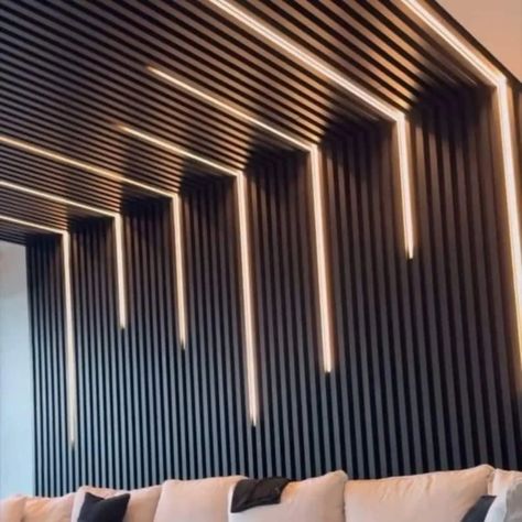 Wall Decoration Ideas ✨️ #wall #wallart #walldecor #walldesign #walldecorationideas #walldecoration #walldecorations #walldecorationforlivingroom #homedesignsdworld #hairhack #tiger3 #fitnesstransformation #maggirecipes #dhoklarecipe Cool Wall Treatments, Floor To Ceiling Wall Paneling, Panel Wall With Lights, Noise Cancelling Wall Panels, Ceiling Treatments For Low Ceilings, Parking Lighting Design, Accent Wall With Led Lights, Basement Lighting Exposed Ceiling, Black Ceiling Dining Room