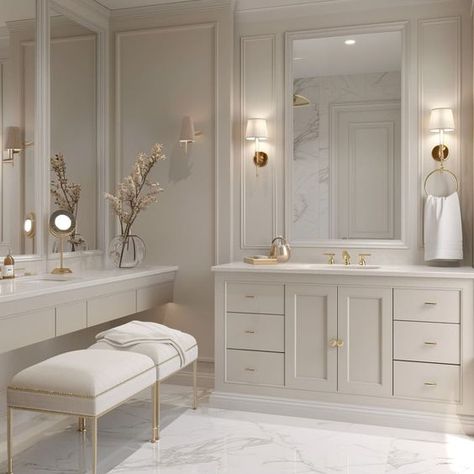 Summer Vacation Capsule, Transitional Style Bathroom, Design Interior Baie, Vacation Capsule Wardrobe, Vacation Capsule, Elegant Bathroom Design, Bathroom Design Ideas, Classic Bathroom, Bathroom Design Decor