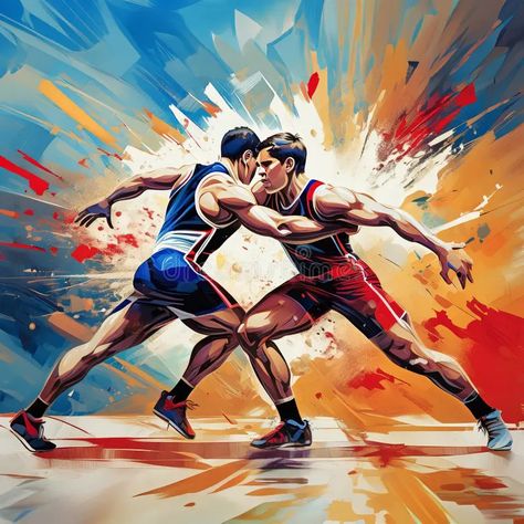 Illustration about Generated image of an illustration of a couple of athletes competing in an Olympic wrestling competition. Illustration of winner, sport, competing - 324591010 Sport Illustration Art, Competition Illustration, Sports Illustrations Art, Movement In Art, Olympic Wrestling, Abstract Animal Art, Abandoned Ships, Sport Illustration, Baby Penguins