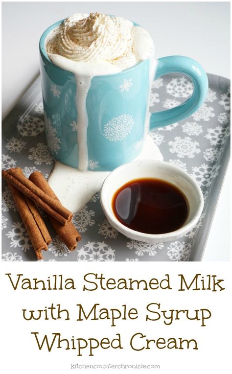 How to make vanilla steamed milk with maple syrup whipped cream at home - A simple alternative to hot chocolate that is perfect for kids. | Milk Recipe | Drink Recipe | Sugar Free Recipe | Winter | Christmas Recipe | Steamed Milk Recipe, Hot Lemonade, Space Recipes, How To Steam Milk, Patty Food, Healing Drinks, Chocolate Alternatives, Sugar Free Recipe, Best Hot Chocolate Recipes