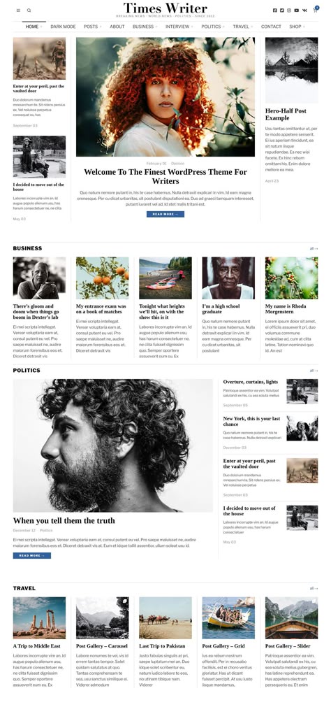 Times Writer - Magazine WordPress Theme Fun Newspaper Design, News Portal Web Design, Newspaper Website Design, News Website Design Layout, Website Blog Design Layout, Newspaper Style Website, Online Magazine Website, Newspaper Design Inspiration, Portfolio Website Ideas