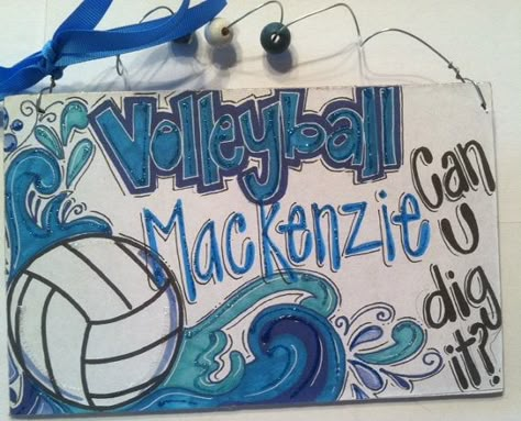 New Volleyball sign - personalized for your favorite player or team Volleyball Banners, Volleyball Locker Decorations, Volleyball Signs, Volleyball Crafts, Volleyball Locker, Volleyball Drawing, School Spirit Posters, Dig Pink, Volleyball Senior Night